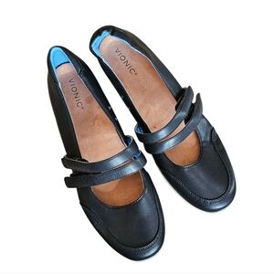 Vionic Cala Black Leather Mary Jane Flats Shoes Size 12